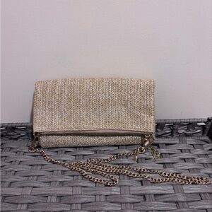 Stella & Dot Woven Beige Clutch with Chain